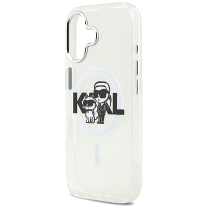 Etui MagSafe dla Apple iPhone 17, Karl Lagerfeld, IML Sketch Logo Glitter Karl & Choupette, Przezroczyste