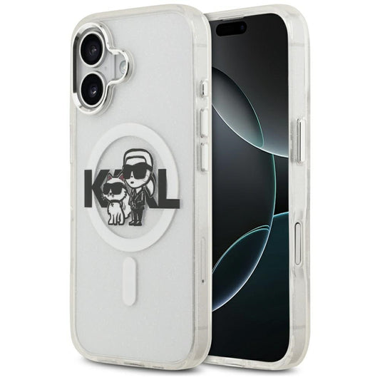 Etui MagSafe dla Apple iPhone 17, Karl Lagerfeld, IML Sketch Logo Glitter Karl & Choupette, Przezroczyste