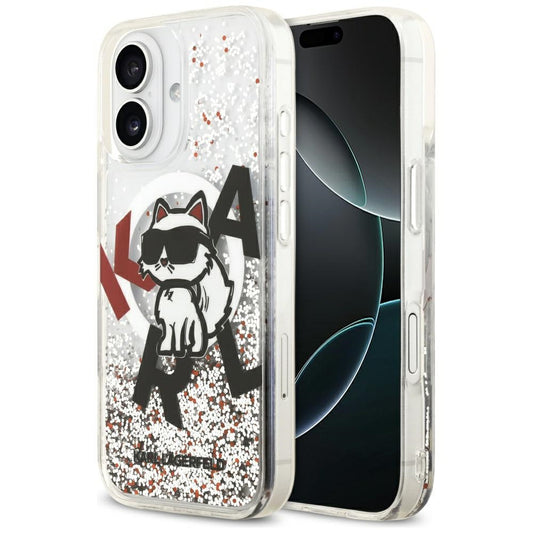 Etui MagSafe dla Apple iPhone 17, Karl Lagerfeld, Liquid Glitter Choupette Logo, Przezroczyste
