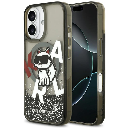 Etui MagSafe dla Apple iPhone 17, Karl Lagerfeld, Liquid Glitter Logo Choupette, Czarne