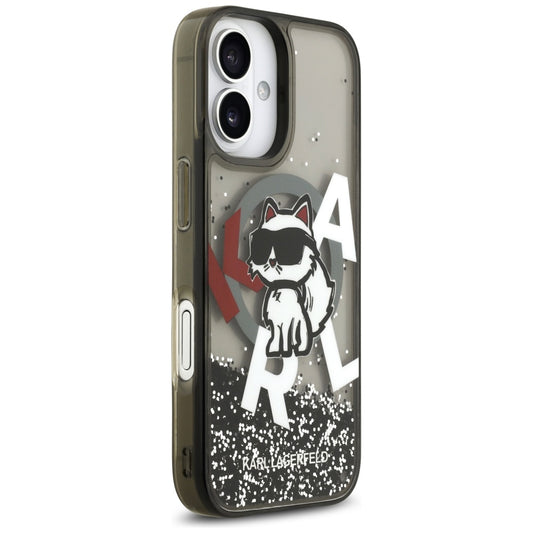 Etui MagSafe dla Apple iPhone 17, Karl Lagerfeld, Liquid Glitter Logo Choupette, Czarne
