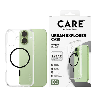 MagSafe Case for Apple iPhone 17, PanzerGlass, Urban Explorer Care, Black Transparent