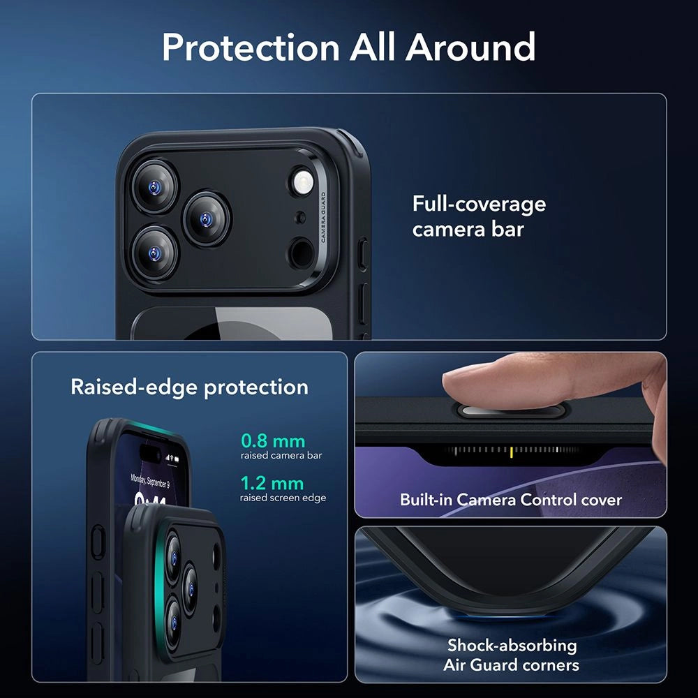 Etui MagSafe dla Apple iPhone 17 Pro, ESR, Classic Hybrid z osłoną ekranu, Czarne Przezroczyste