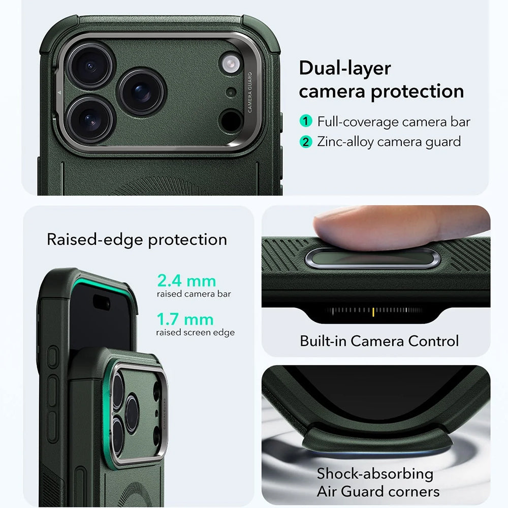 Etui MagSafe dla Apple iPhone 17 Pro, ESR, Cyber Armor Kickstand, Zielony