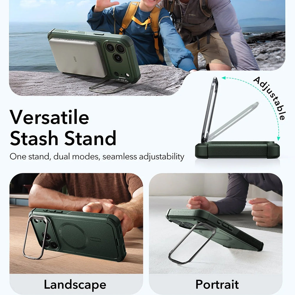 Etui MagSafe dla Apple iPhone 17 Pro, ESR, Cyber Armor Kickstand, Zielony