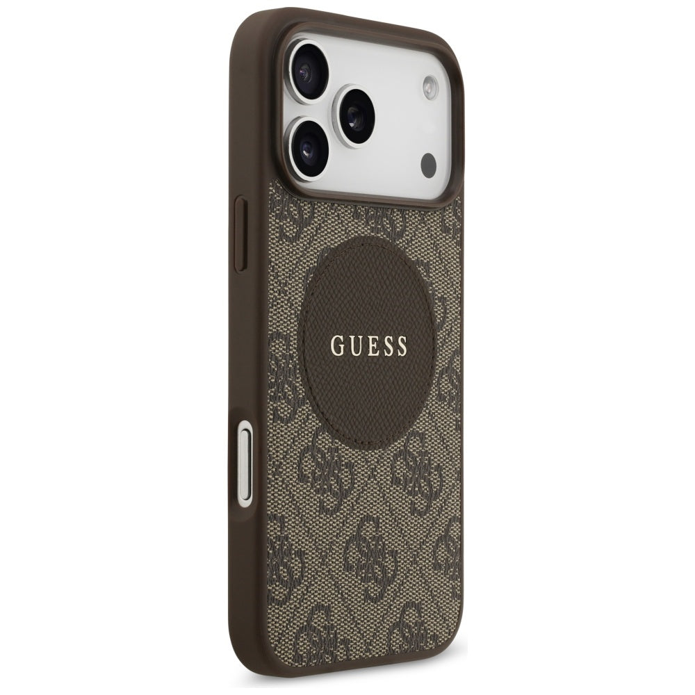 Etui MagSafe dla Apple iPhone 17 Pro, Guess, 4G Circle Classic Logo, Brązowy