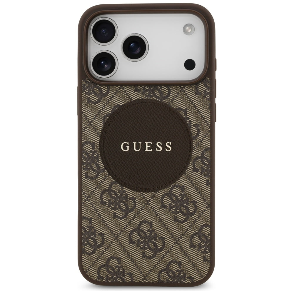 Etui MagSafe dla Apple iPhone 17 Pro, Guess, 4G Circle Classic Logo, Brązowy