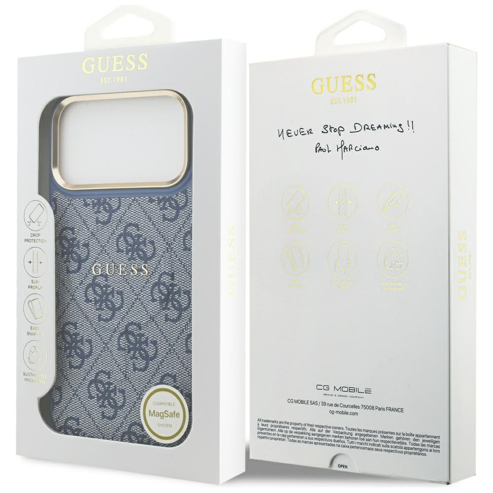 Etui MagSafe dla Apple iPhone 17 Pro, Guess, 4G Classic, Niebieskie