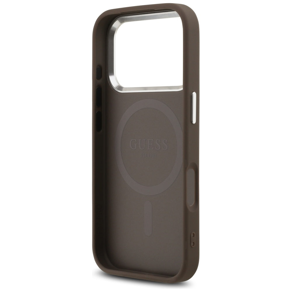 Etui MagSafe dla Apple iPhone 17 Pro, Guess, 4G Classic Logo, Brązowy