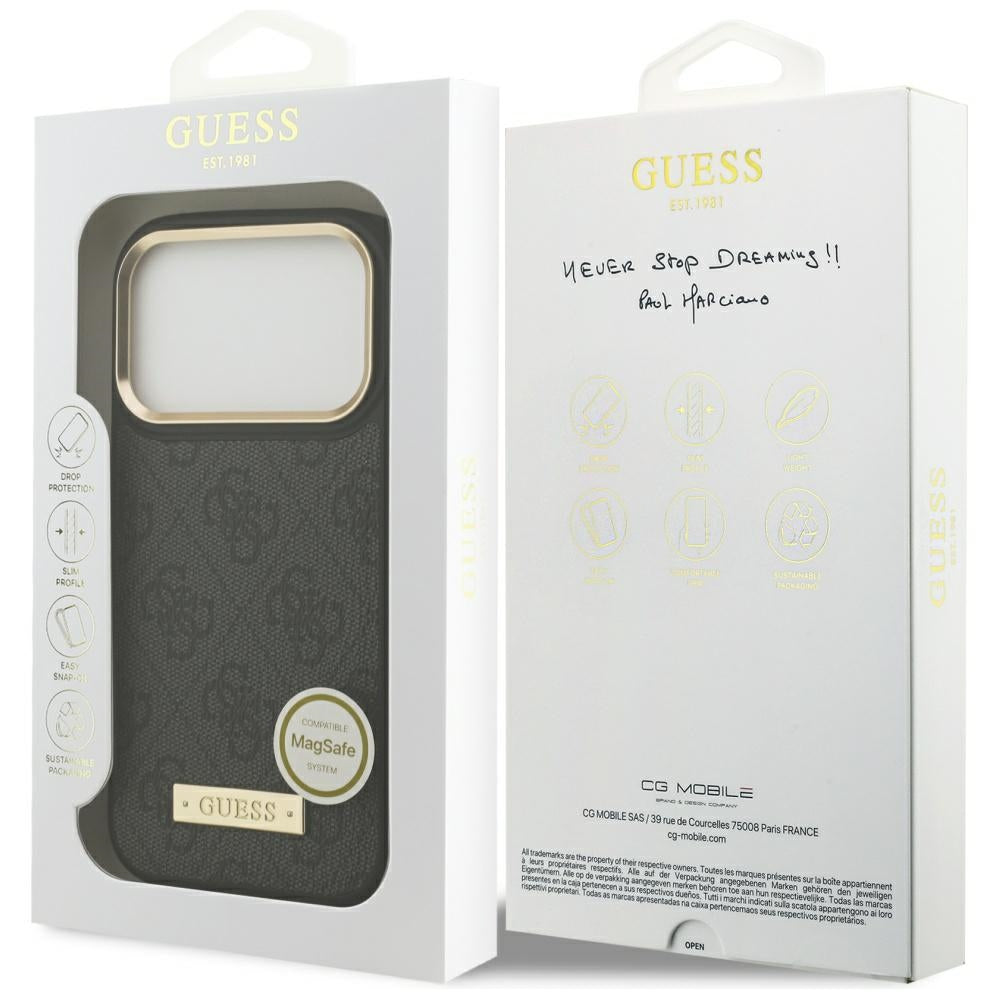 Etui MagSafe dla Apple iPhone 17 Pro, Guess, 4G Logo Plate, Czarne