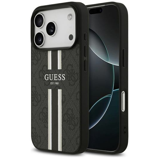 Etui MagSafe dla Apple iPhone 17 Pro, Guess, 4G Printed Stripes, Czarne