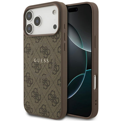 Etui MagSafe dla Apple iPhone 17 Pro, Guess, 4G Ring Classic Logo, Brązowy