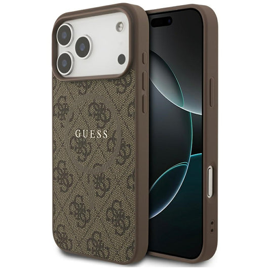 Etui MagSafe dla Apple iPhone 17 Pro, Guess, 4G Ring Classic Logo, Brązowy