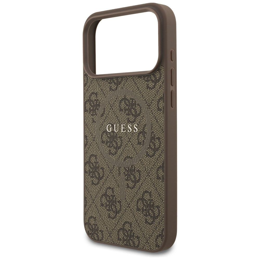 Etui MagSafe dla Apple iPhone 17 Pro, Guess, 4G Ring Classic Logo, Brązowy