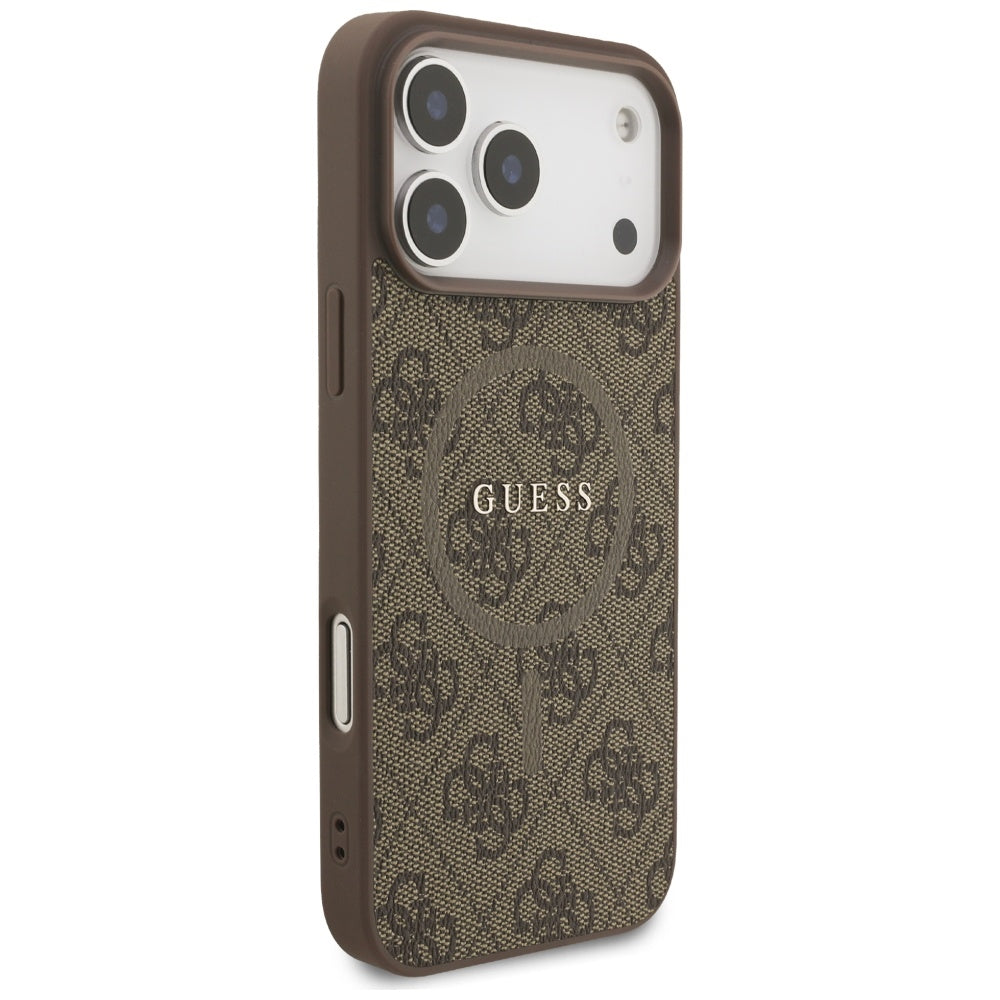 Etui MagSafe dla Apple iPhone 17 Pro, Guess, 4G Ring Classic Logo, Brązowy