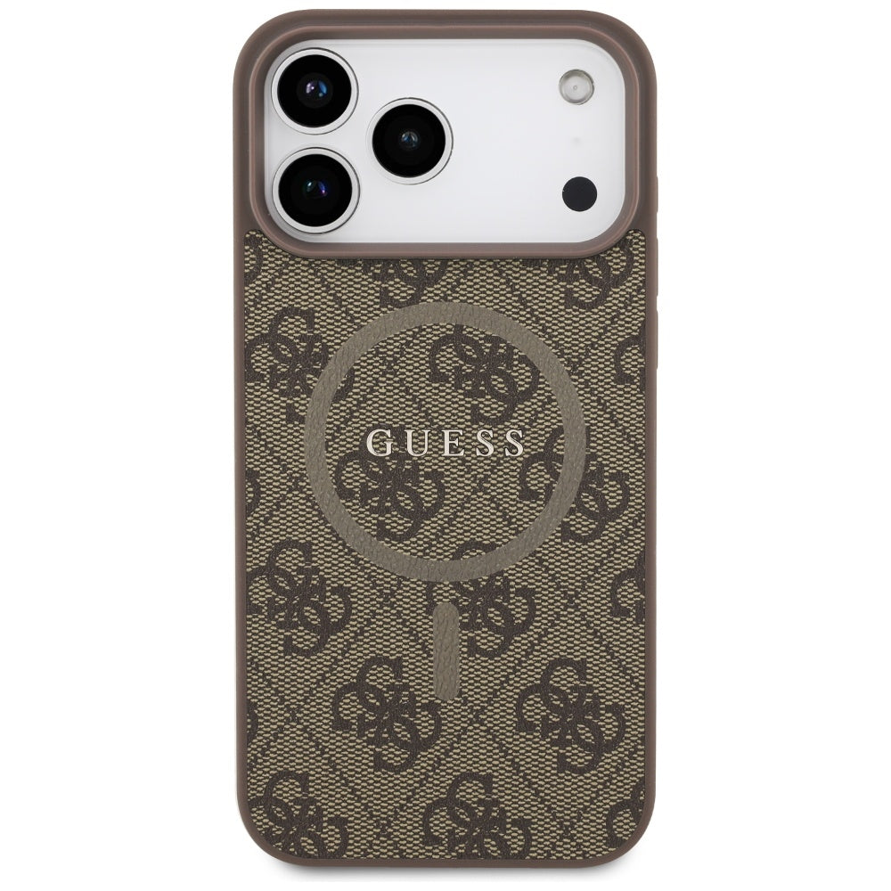 Etui MagSafe dla Apple iPhone 17 Pro, Guess, 4G Ring Classic Logo, Brązowy
