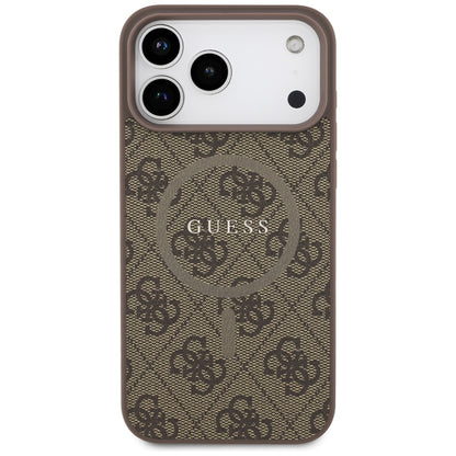 Etui MagSafe dla Apple iPhone 17 Pro, Guess, 4G Ring Classic Logo, Brązowy
