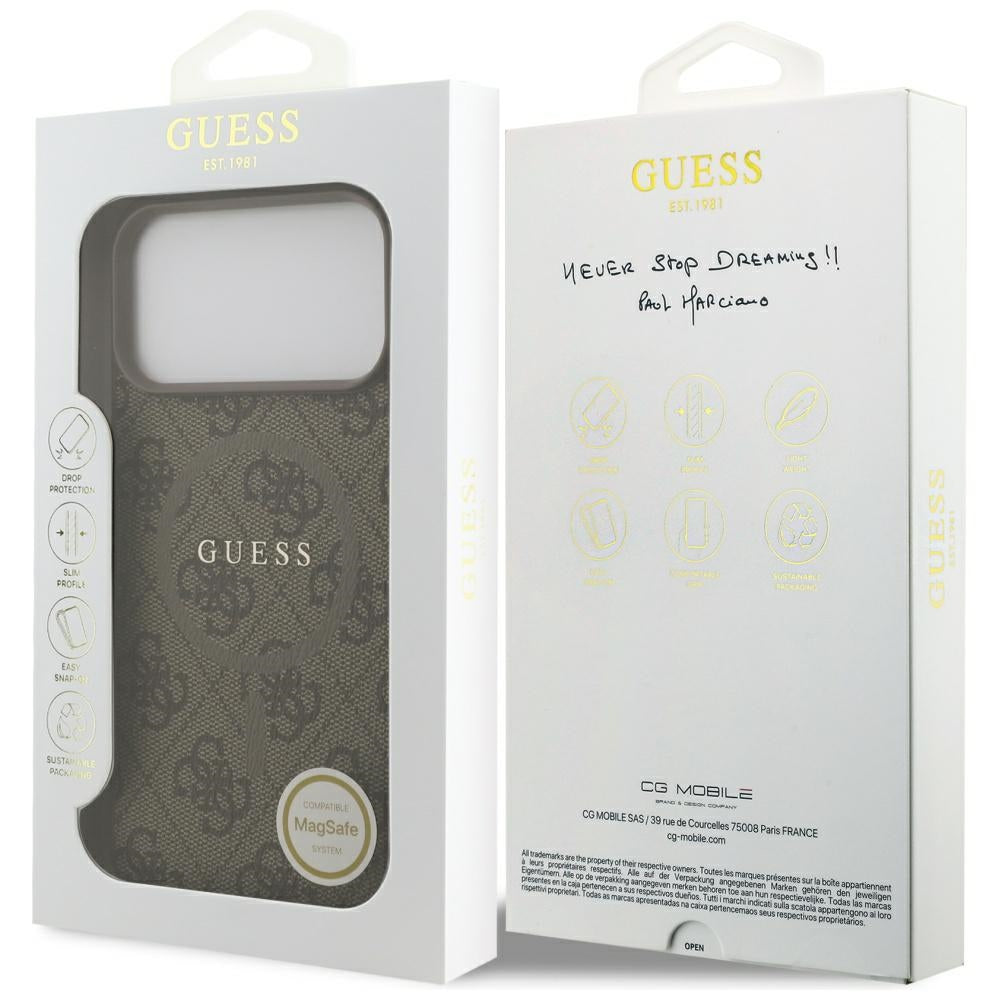 Etui MagSafe dla Apple iPhone 17 Pro, Guess, 4G Ring Classic Logo, Brązowy