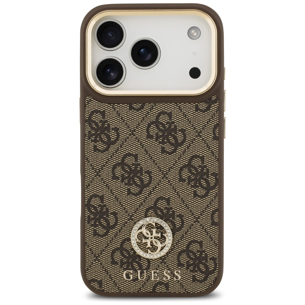 Etui MagSafe dla Apple iPhone 17 Pro, Guess, 4G Strass Logo, Brązowy
