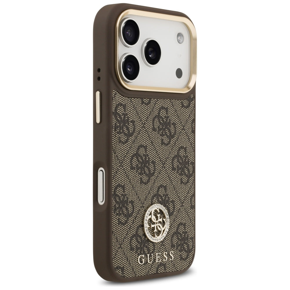 Etui MagSafe dla Apple iPhone 17 Pro, Guess, 4G Strass Logo, Brązowy