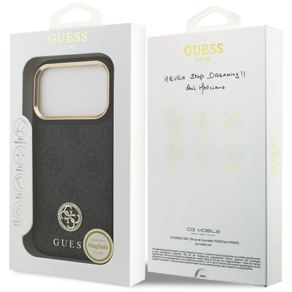 Etui MagSafe dla Apple iPhone 17 Pro, Guess, 4G Strass Logo, Czarne