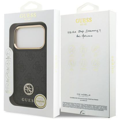 Etui MagSafe dla Apple iPhone 17 Pro, Guess, 4G Strass Logo, Czarne