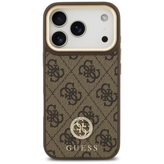 Etui MagSafe dla Apple iPhone 17 Pro, Guess, 4G Strass Logo with Big Strap, Brązowy