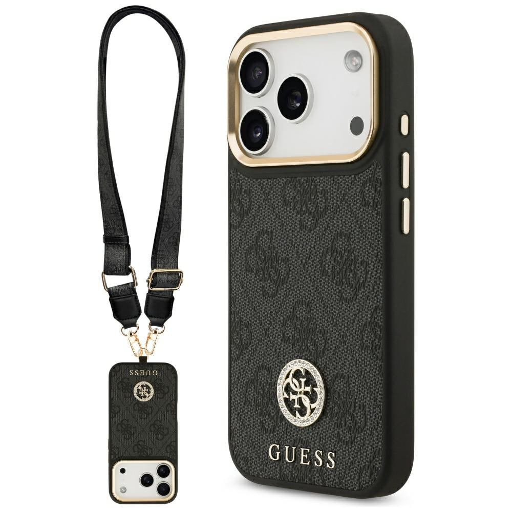 Etui MagSafe dla Apple iPhone 17 Pro, Guess, 4G Strass Logo with Big Strap, Czarne
