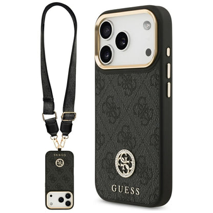 Etui MagSafe dla Apple iPhone 17 Pro, Guess, 4G Strass Logo with Big Strap, Czarne
