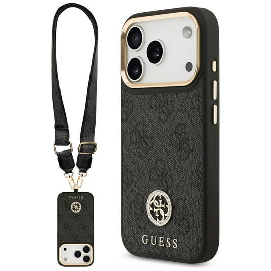 Etui MagSafe dla Apple iPhone 17 Pro, Guess, 4G Strass Logo with Big Strap, Czarne
