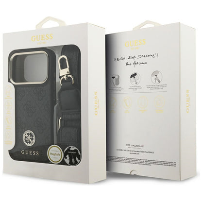 Etui MagSafe dla Apple iPhone 17 Pro, Guess, 4G Strass Logo with Big Strap, Czarne