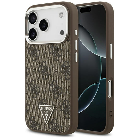 Etui MagSafe dla Apple iPhone 17 Pro, Guess, 4G Triangle Logo, Brązowo-Srebrne
