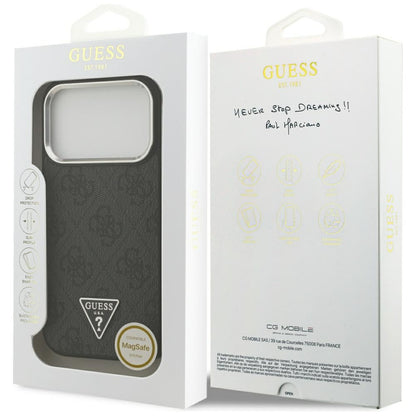 Etui MagSafe dla Apple iPhone 17 Pro, Guess, 4G Triangle Logo, Czarne Srebrne