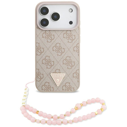 Etui MagSafe dla Apple iPhone 17 Pro, Guess, 4G Triangle Logo with Pearl Strap, Różowy