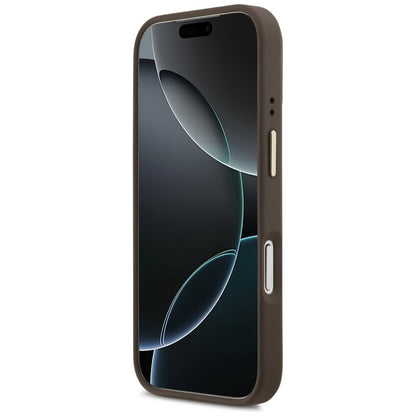 Etui MagSafe dla Apple iPhone 17 Pro, Guess, 4G Triangle Logo with Stand Camera, Złoty Brąz