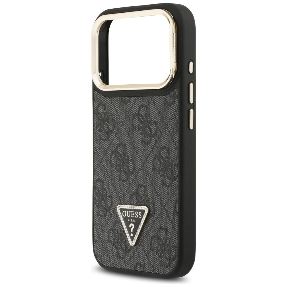 Etui MagSafe dla Apple iPhone 17 Pro, Guess, 4G Triangle Logo with Stand Camera, Czarne Złote