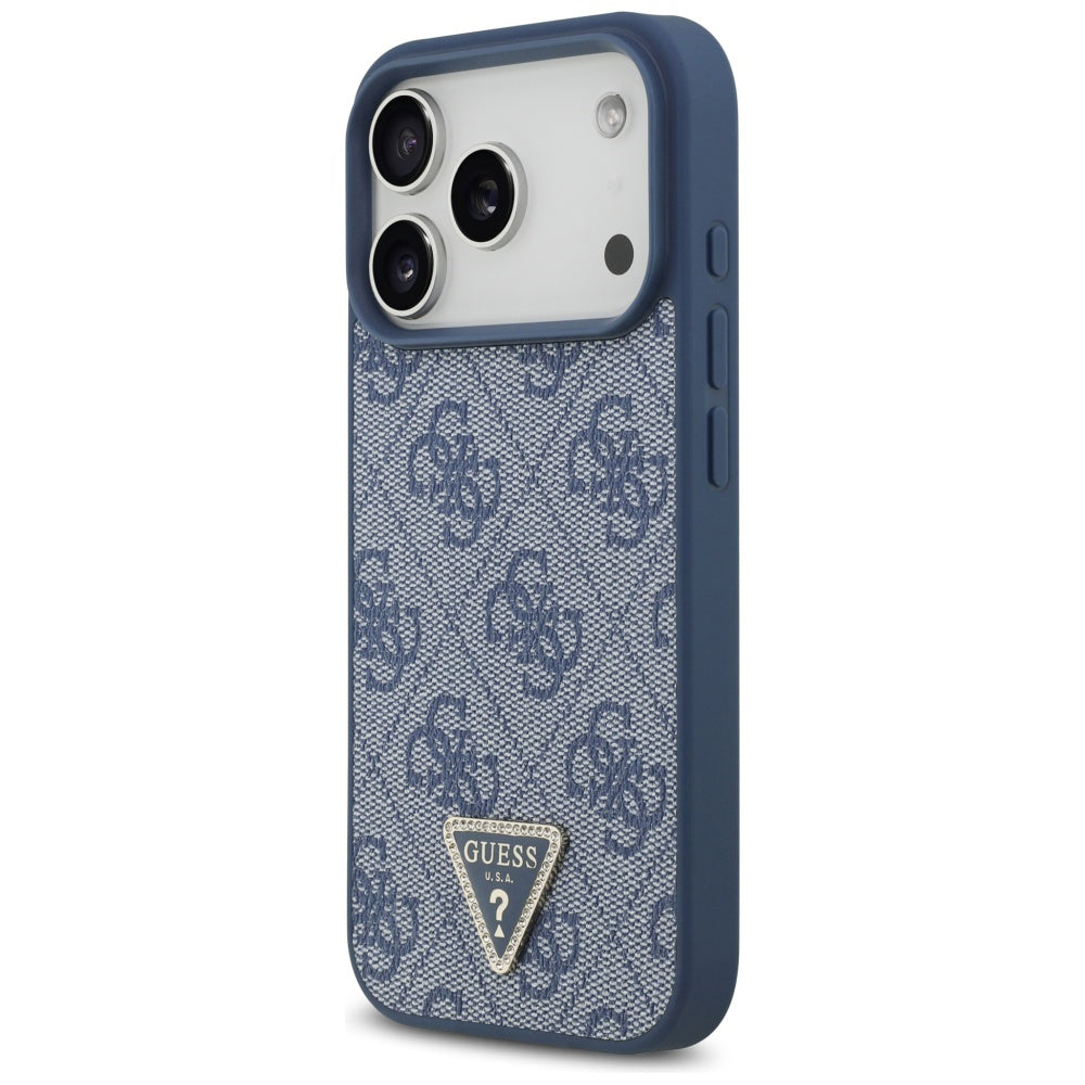 Etui MagSafe dla Apple iPhone 17 Pro, Guess, 4G Triangle Strass, Niebieskie