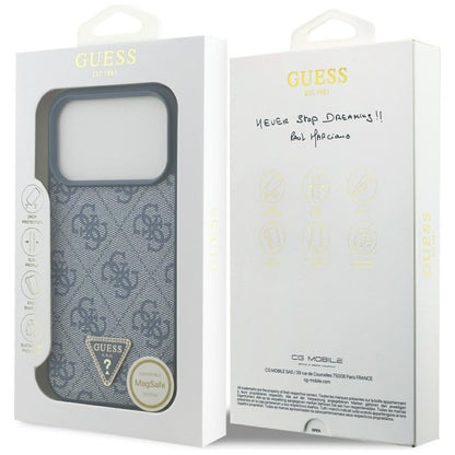 Etui MagSafe dla Apple iPhone 17 Pro, Guess, 4G Triangle Strass, Niebieskie
