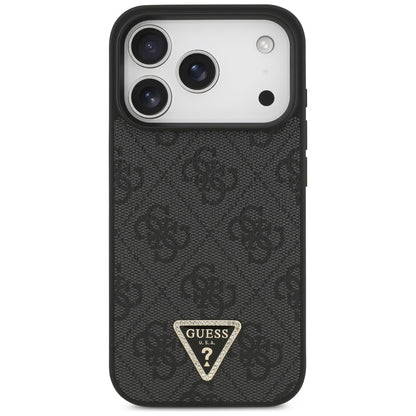 Etui MagSafe dla Apple iPhone 17 Pro, Guess, 4G Triangle Strass, Czarne