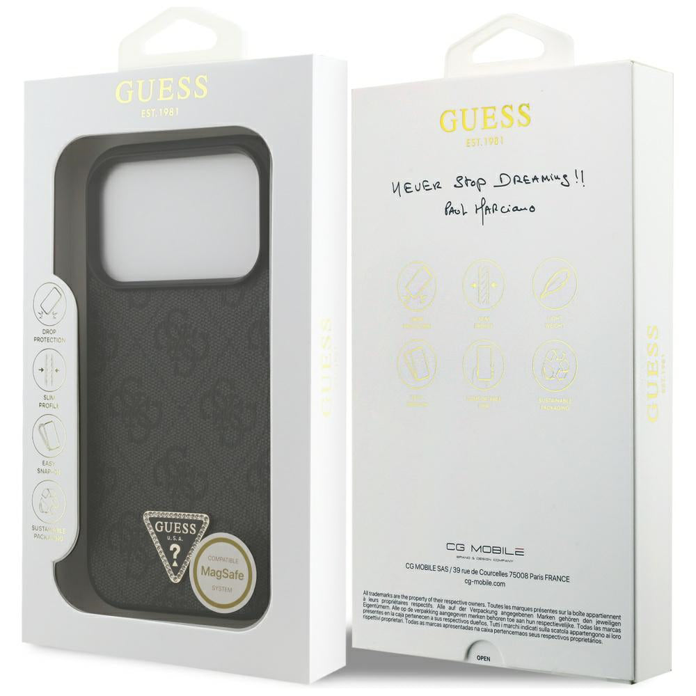 Etui MagSafe dla Apple iPhone 17 Pro, Guess, 4G Triangle Strass, Czarne