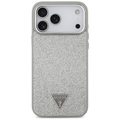 Etui MagSafe dla Apple iPhone 17 Pro, Guess, Glitter Triangle Logo, Srebrne