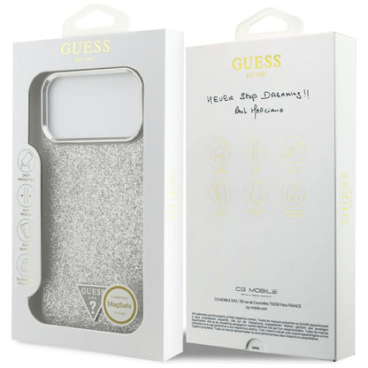 Etui MagSafe dla Apple iPhone 17 Pro, Guess, Glitter Triangle Logo, Srebrne
