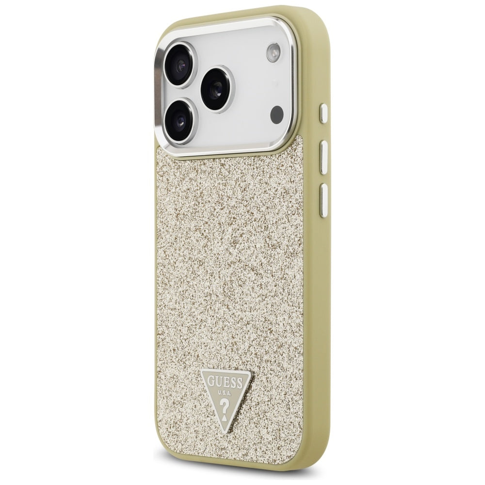 Etui MagSafe dla Apple iPhone 17 Pro, Guess, Glitter Triangle Logo, Złote