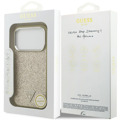 Etui MagSafe dla Apple iPhone 17 Pro, Guess, Glitter Triangle Logo, Złote