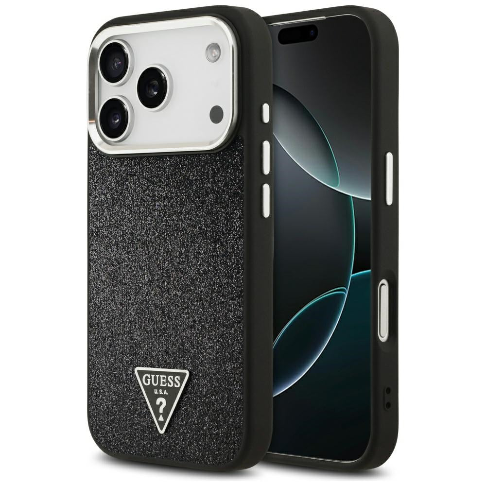 Etui MagSafe dla Apple iPhone 17 Pro, Guess, Glitter Triangle Logo, Czarne