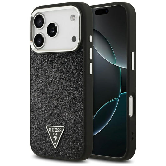 Etui MagSafe dla Apple iPhone 17 Pro, Guess, Glitter Triangle Logo, Czarne