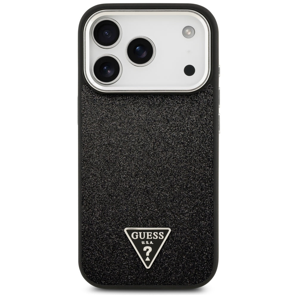 Etui MagSafe dla Apple iPhone 17 Pro, Guess, Glitter Triangle Logo, Czarne