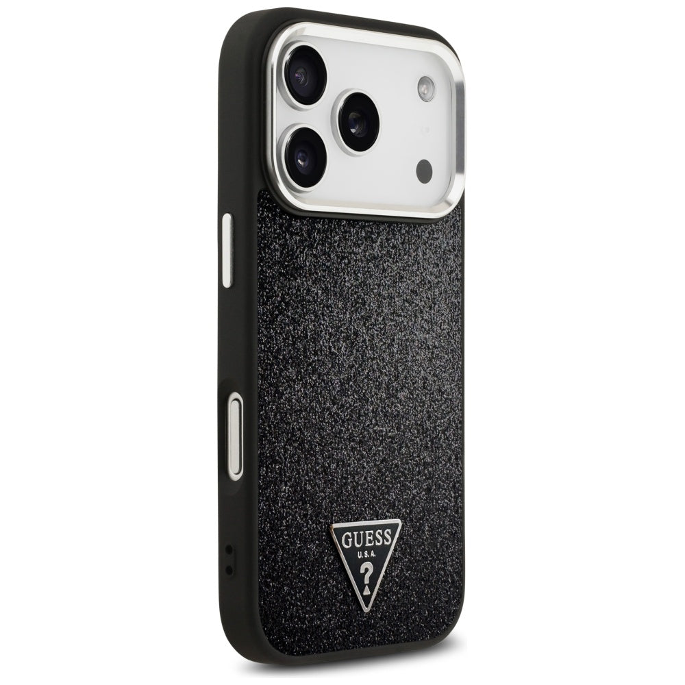 Etui MagSafe dla Apple iPhone 17 Pro, Guess, Glitter Triangle Logo, Czarne