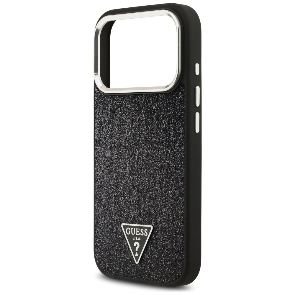 Etui MagSafe dla Apple iPhone 17 Pro, Guess, Glitter Triangle Logo, Czarne