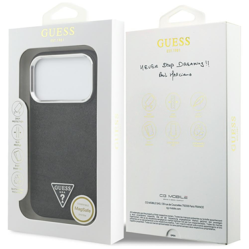 Etui MagSafe dla Apple iPhone 17 Pro, Guess, Glitter Triangle Logo, Czarne